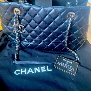 Chanel Black Lambskin Pagode Piping Tote.